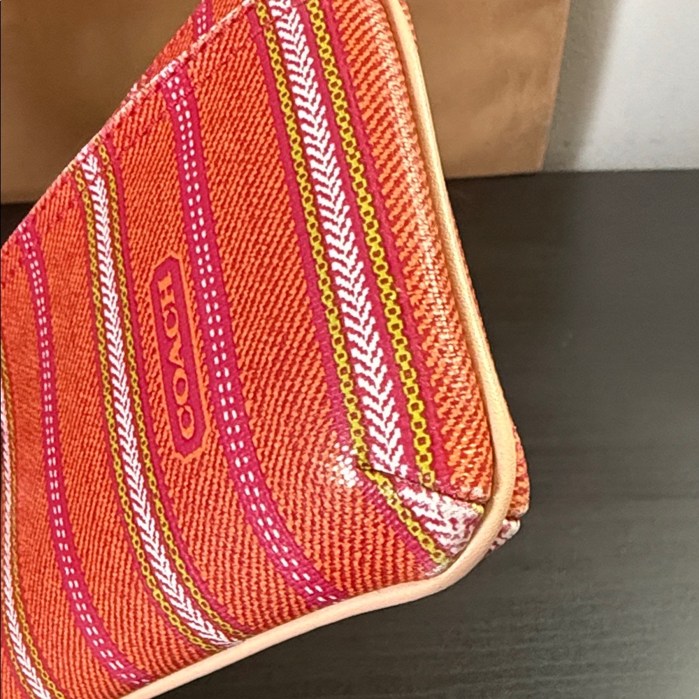 Coach Orange & Pink Striped Wristlet - Picture 3 of 12